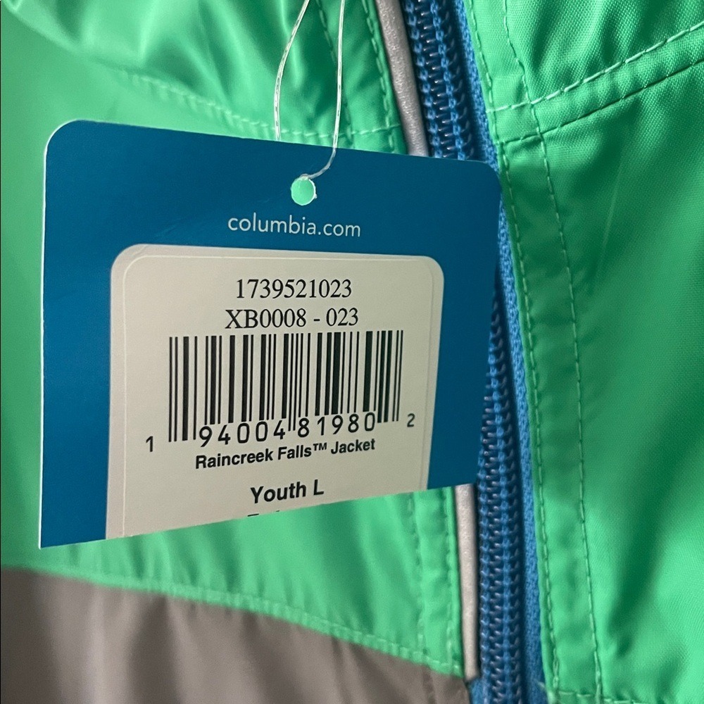 Columbia Youth Green Gray Raincreek Falls Raincoat Jacket Large 14/16 NWT - Picture 3 of 6